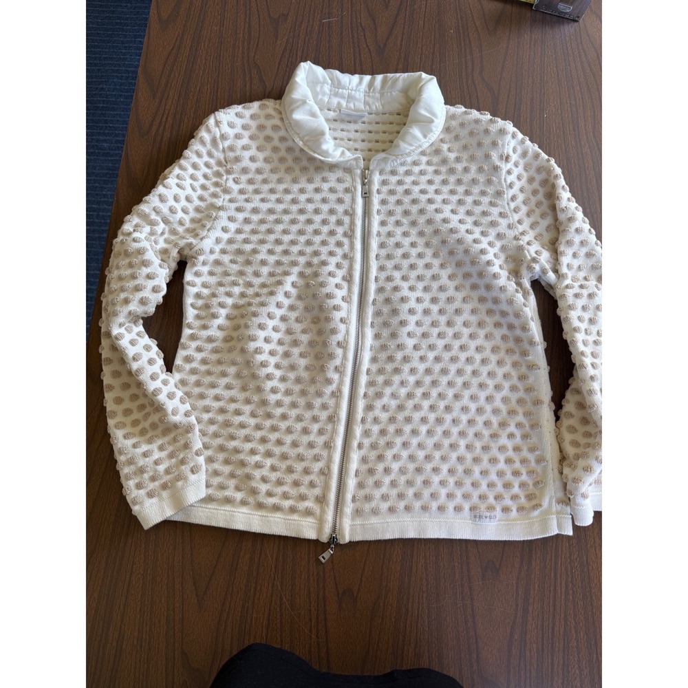 Blue Willi's Womens XL Full Zip Bobble Knit Cardigan Sweater Mock Neck White Tan